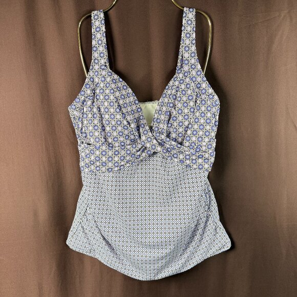 Lands' End Women's 14, 14-18W LONG V-Neck Wrap Underwire Tankini Swimsuit Top - Picture 1 of 10